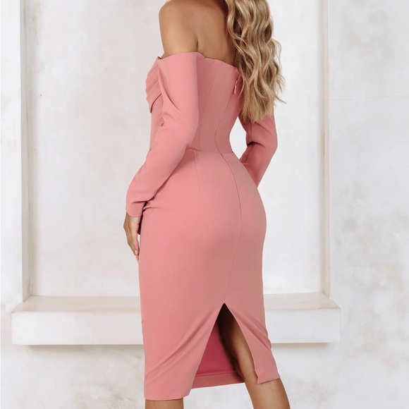 NWT LAVISH ALICE BARDOT DRAPED BUST BODYCON DRESS IN ROSE PINK - Picture 2 of 4